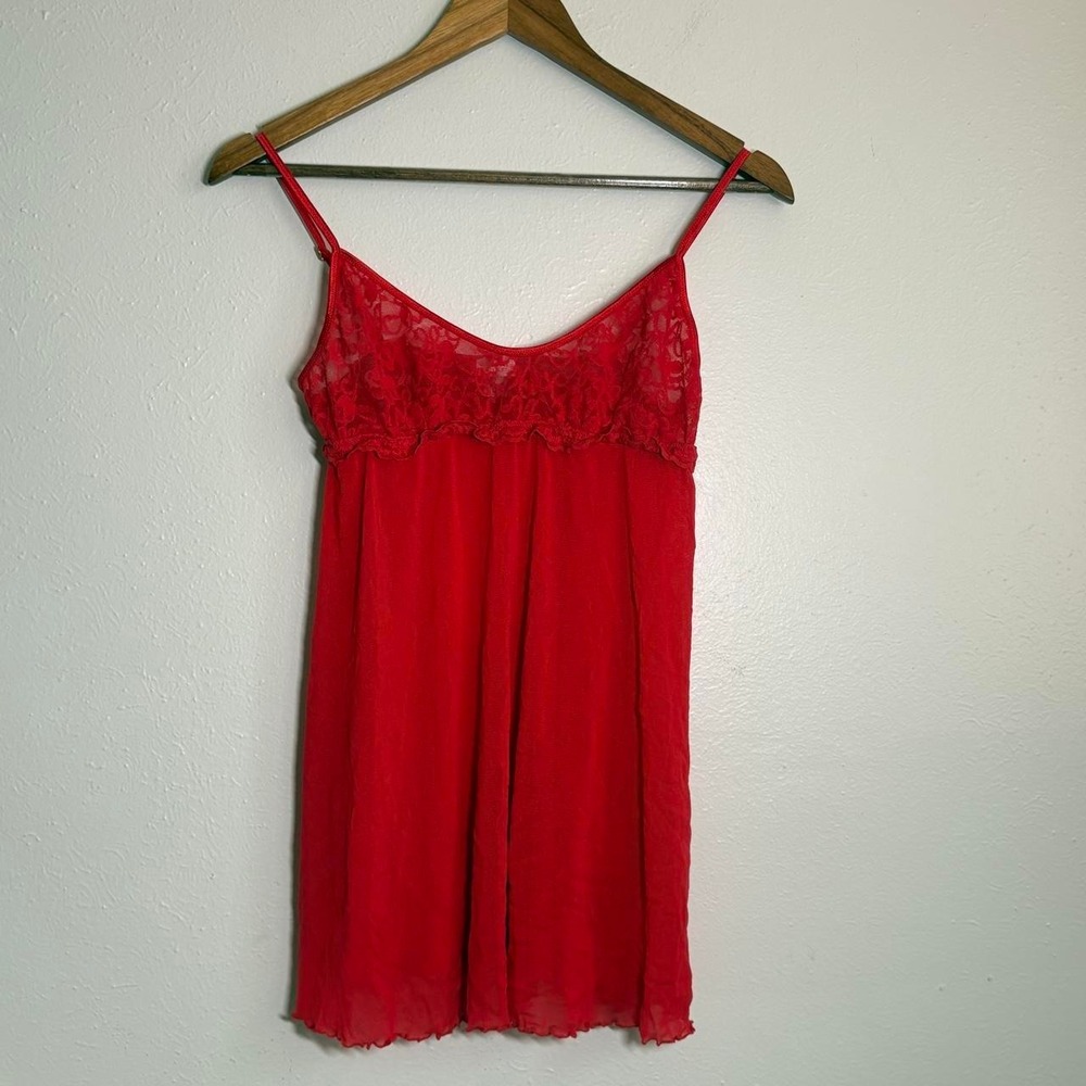 Vintage Victorias‎ Secret Red Lingerie Slip Empire Waist Lace Size L Romantic